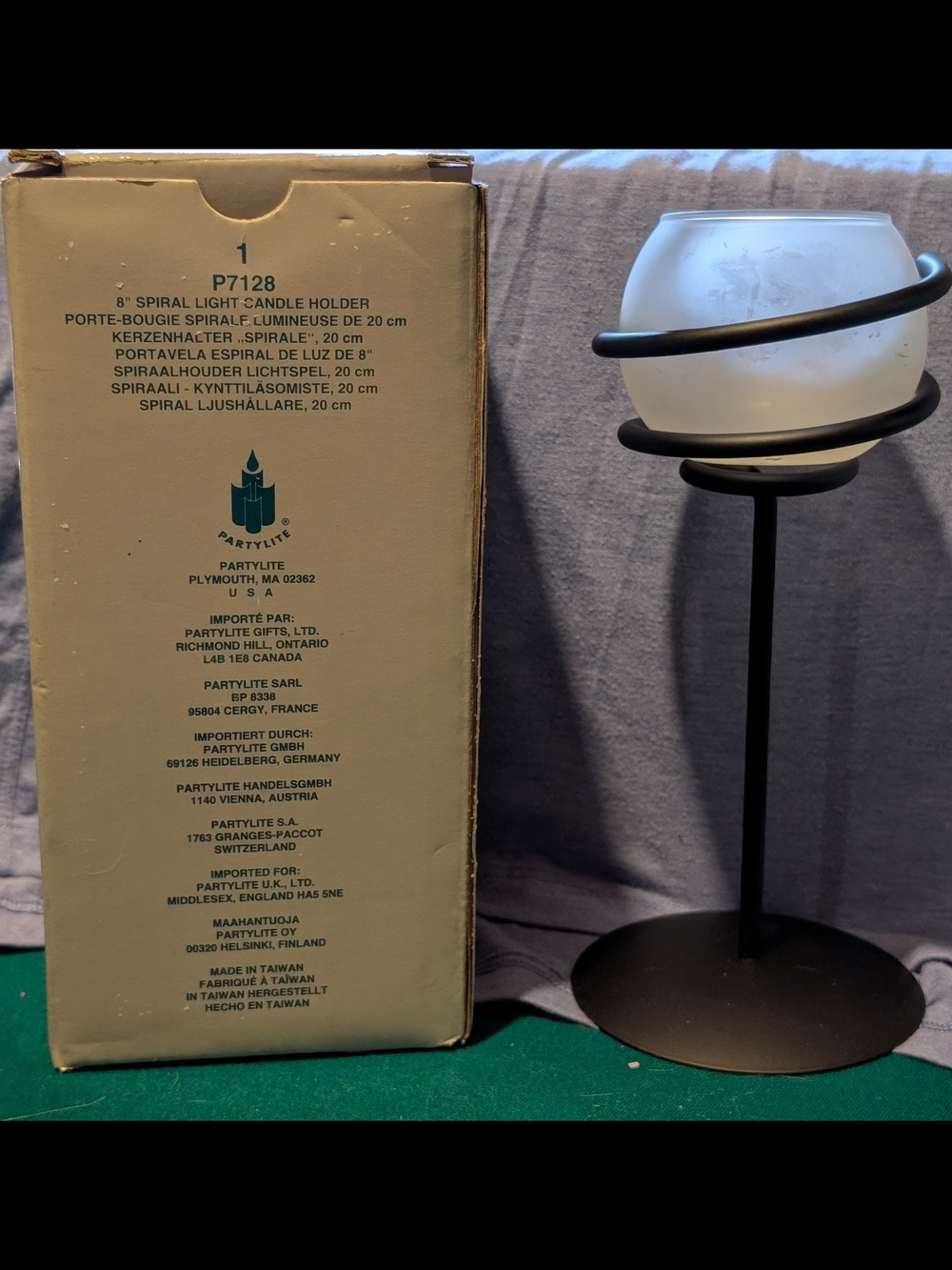 PartyLite Black Spiral Metal Votive Holder with Frosted Glass Globe